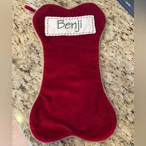 Like New Red Velvet Dog Bone Christmas Stocking Benji